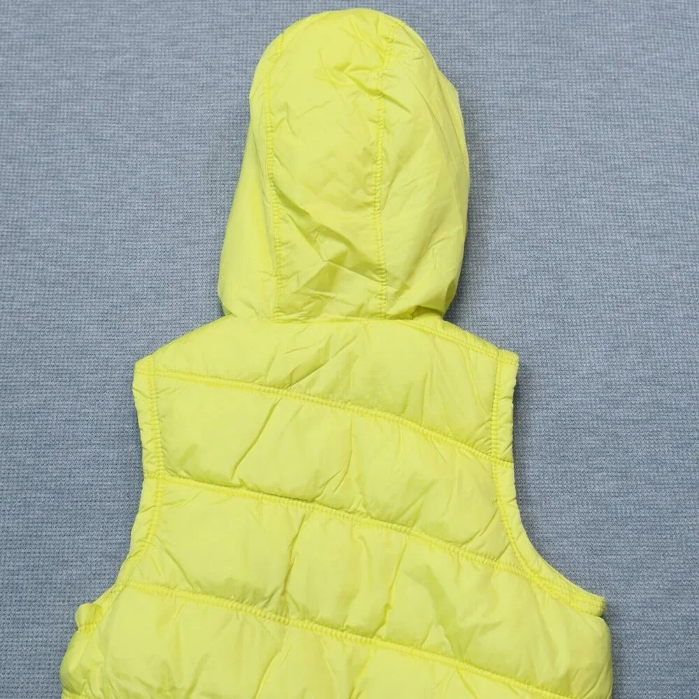 American Eagle Womens Yellow Puffer Vest Faux Fur Hooded Zip Pockets Size Small - Picture 16 of 16